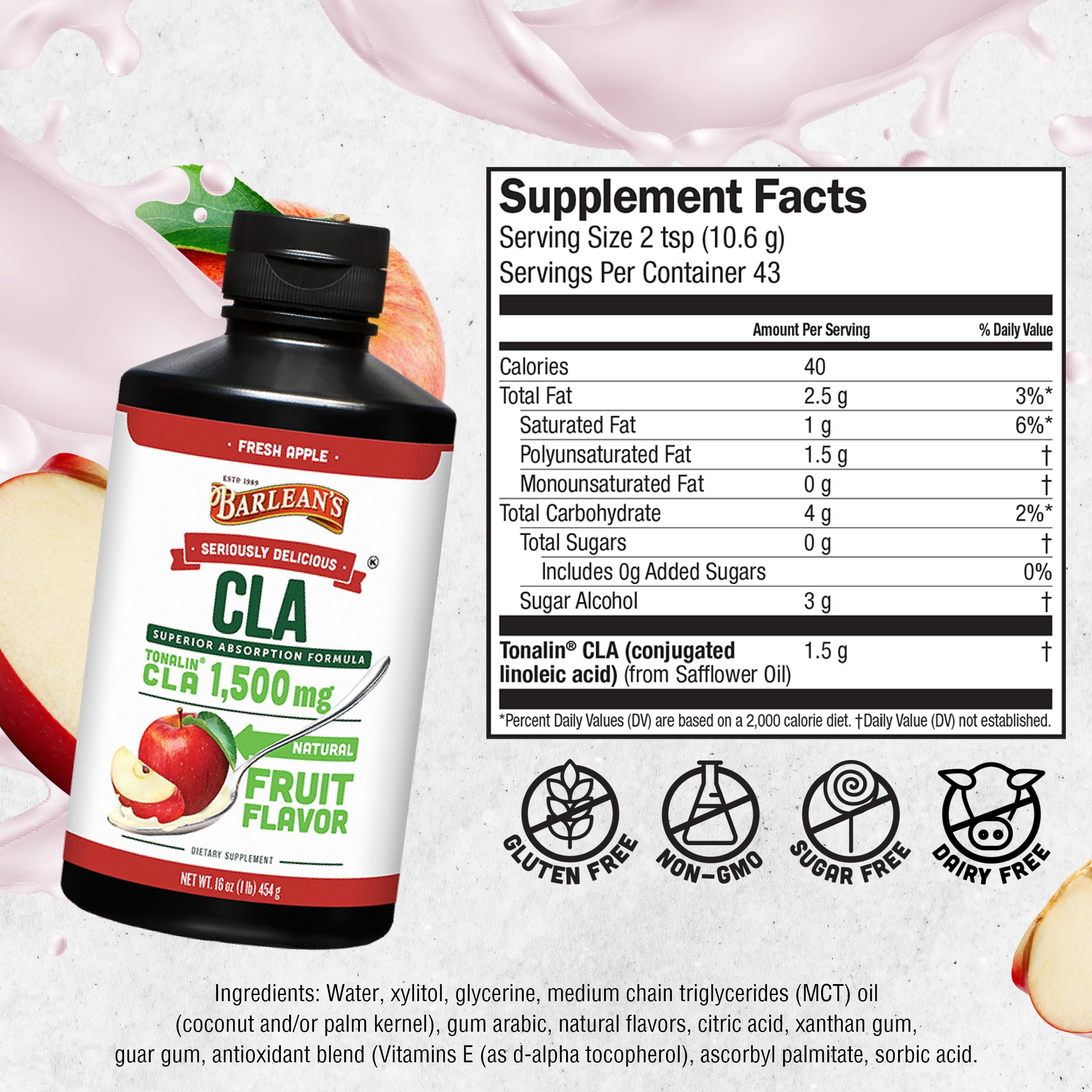 Foto 7 pulgar | Suplemento Barlean's Fresh Apple Tonalin Cla 450 Ml - Venta Internacional.
