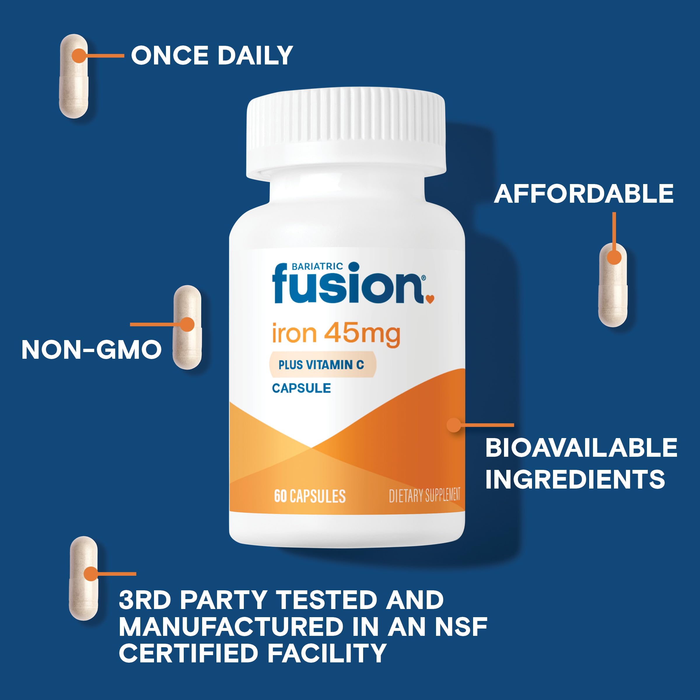 Foto 4 pulgar | Suplemento De Hierro Bariatric Fusion 45 Mg Con Vitamina C 60 Cápsulas - Venta Internacional.