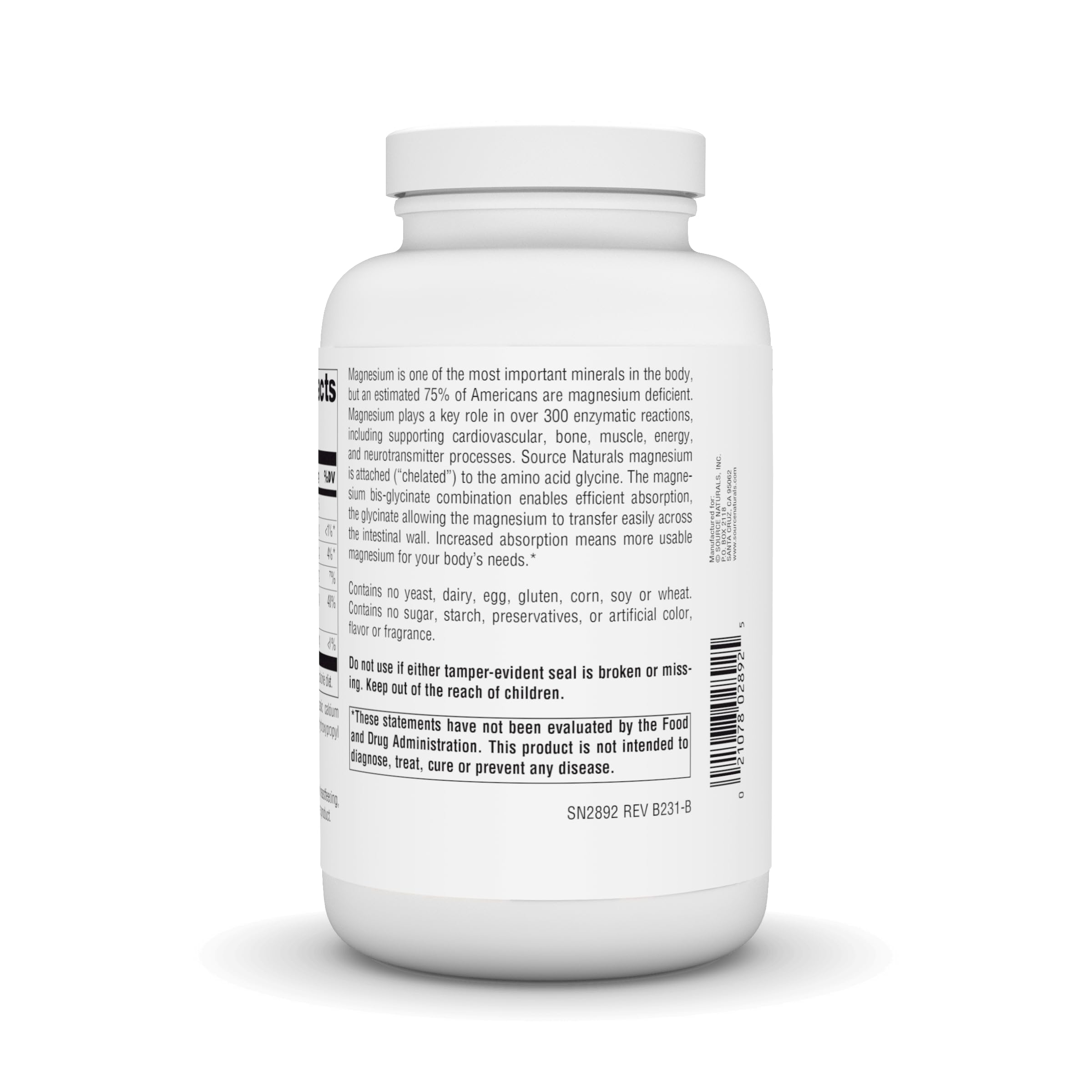 Foto 3 pulgar | Glicinato De Magnesio Supplement Source Naturals 200 Mg - 180 Comprimidos - Venta Internacional.