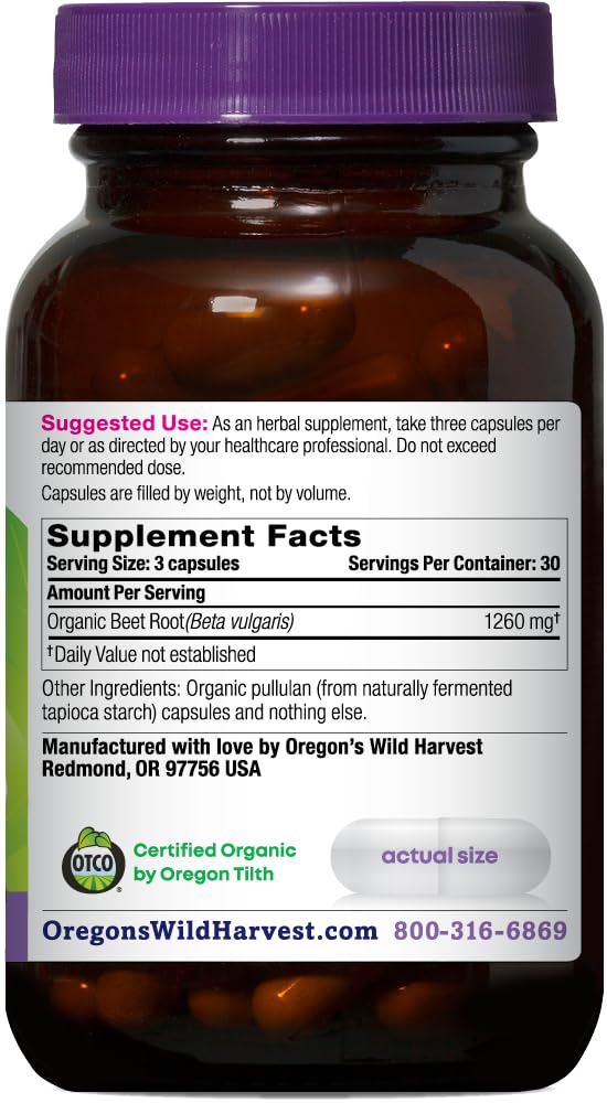 Foto 3 pulgar | Suplemento De Raíz De Remolacha Orgánica De Oregon Wild Harvest 90 Cápsulas - Venta Internacional.