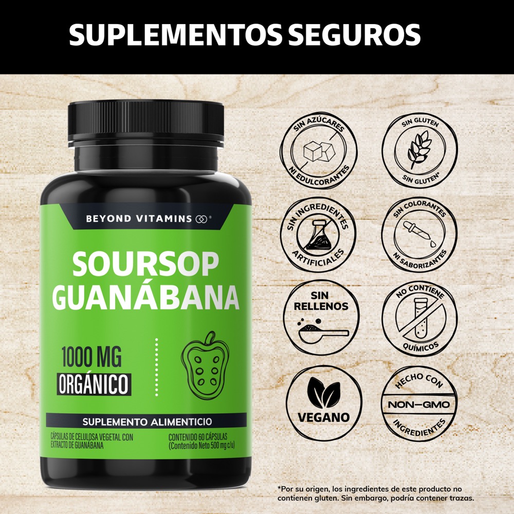 Foto 3 pulgar | Suplemento Alimenticio Beyond Vitamins Soursop Guanábana Orgánica 60 Cápsulas