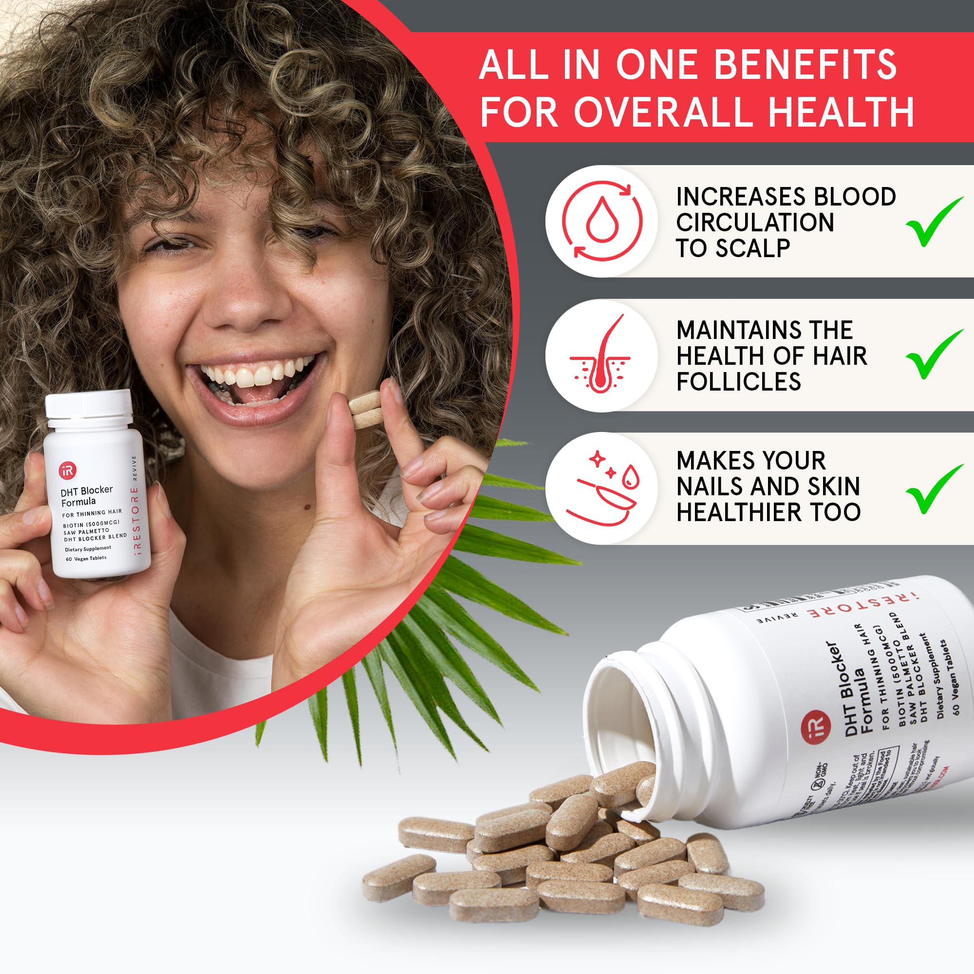 Foto 6 pulgar | Suplemento Para El Crecimiento Del Cabello Irestore 3 En 1 Con Biotina, 60 Unidades, Paquete De 3 - Venta Internacional.
