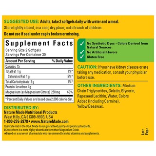 Foto 5 | Suplemento De Citrato De Magnesio Nature Made 250 Mg 60 Cápsulas Blandas - Venta Internacional.