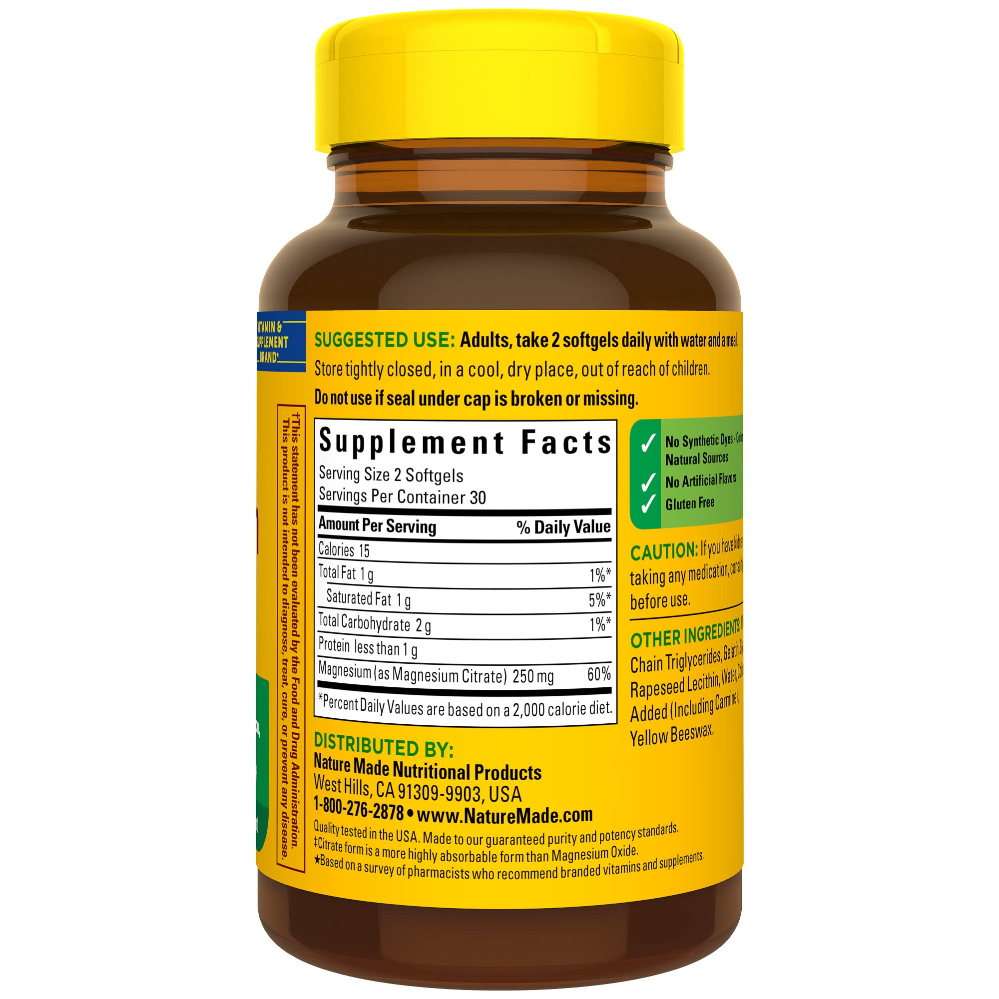 Foto 7 | Suplemento De Citrato De Magnesio Nature Made 250 Mg 60 Cápsulas Blandas - Venta Internacional.