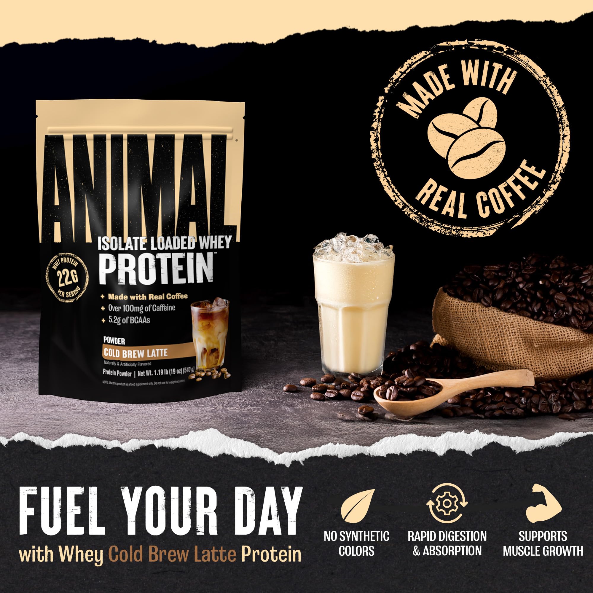 Foto 2 | Café Con Proteína De Suero En Polvo Animal Cold Brew Latte 454 G - Venta Internacional.