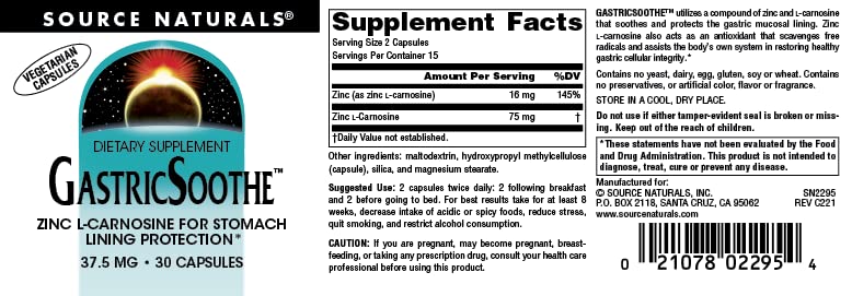 Foto 5 pulgar | Supplement Source Naturals Gastricsoothe Zinc L-carnosina 30 Cápsulas - Venta Internacional.
