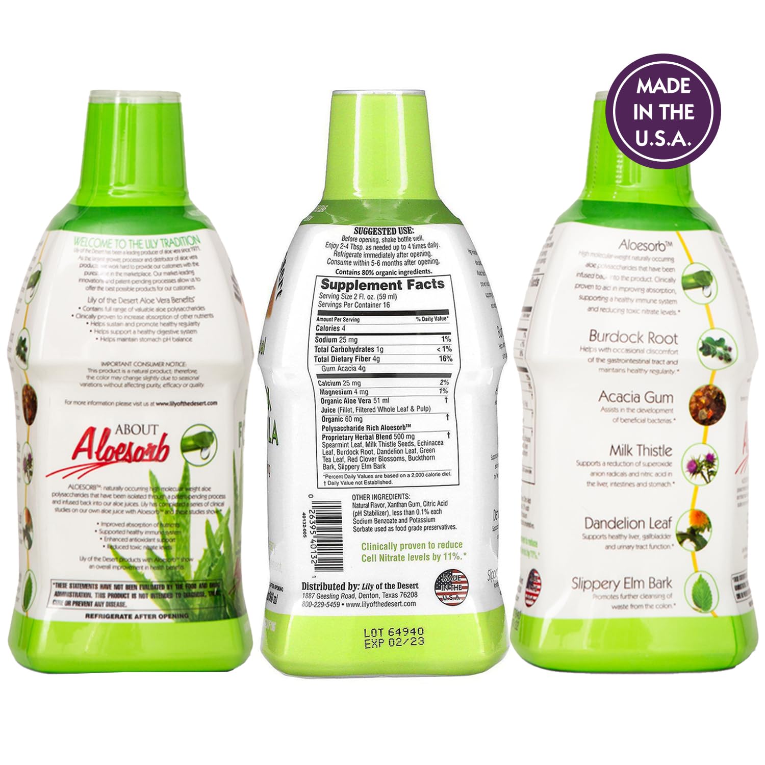 Foto 3 pulgar | Jugo De Aloe Vera Lily Of The Desert Herbal Detox 946ml - Venta Internacional.