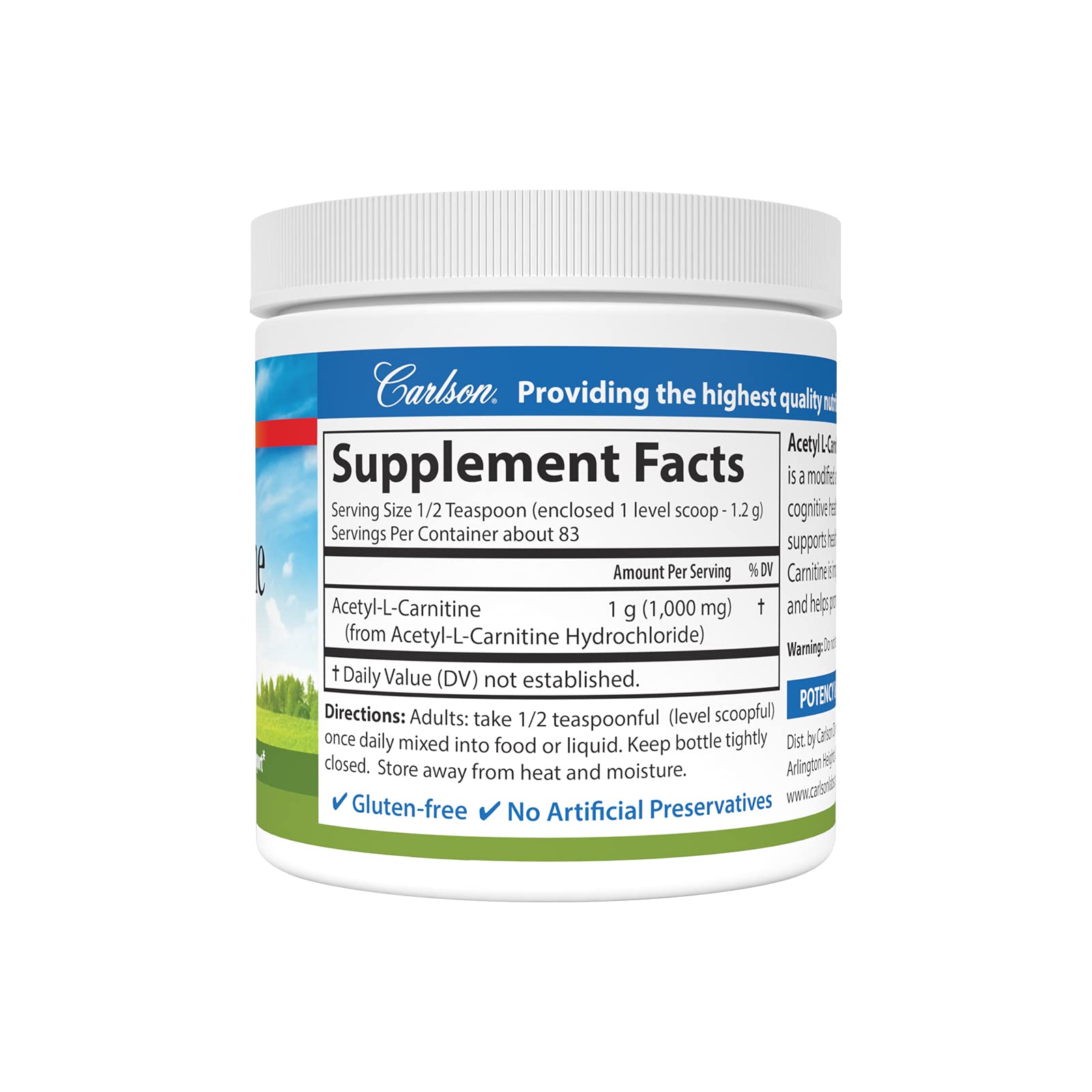 Foto 3 pulgar | Suplemento Carlson Labs De Acetil L-carnitina En Polvo, 100 G - Venta Internacional.