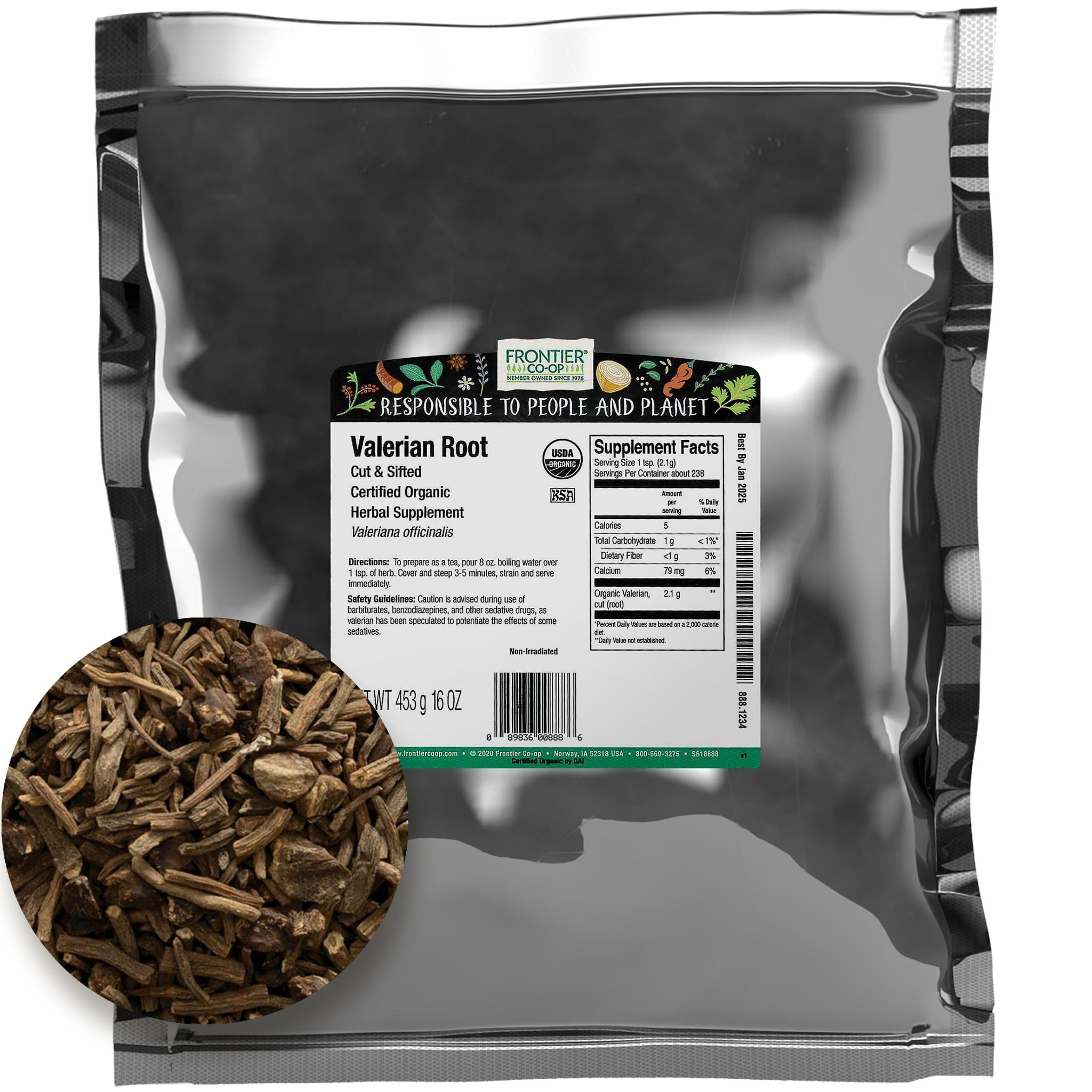 Foto 2 pulgar | Valerian Root Frontier Co-op, 454 G, Certificado Orgánico, Kosher - Venta Internacional.