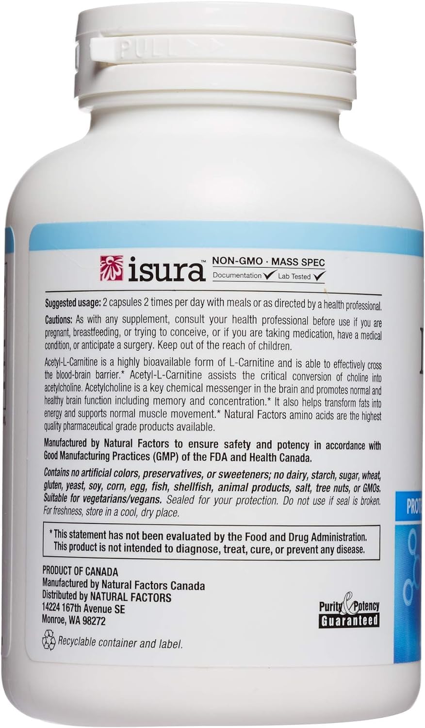 Foto 5 pulgar | Suplemento Natural Factors Acetil L-carnitina 500 Mg 120 Cápsulas - Venta Internacional.