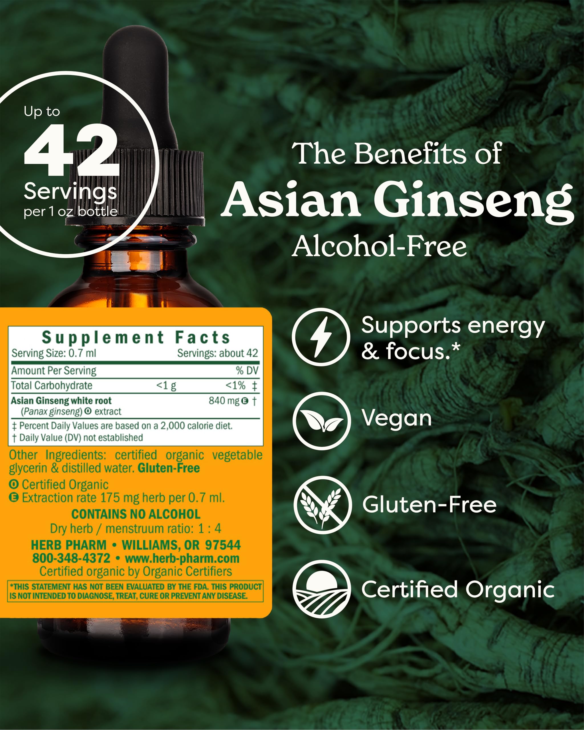 Foto 4 pulgar | Suplemento Herb Pharm Asian (panax) Ginseng 30 Ml Sin Alcohol - Venta Internacional.