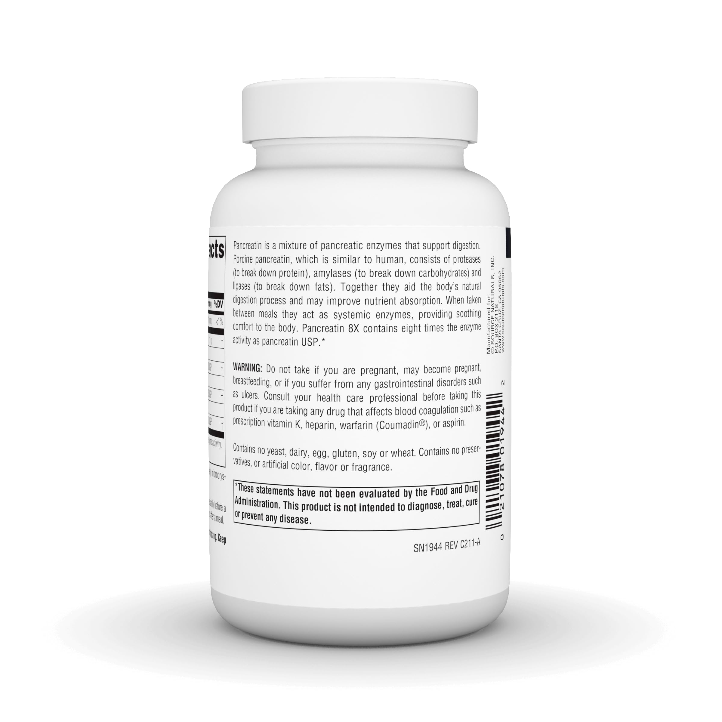 Foto 3 pulgar | Enzimas Digestivas Source Naturals, Pancreatina, 8 Veces, 500 Mg, 100 Cápsulas - Venta Internacional.