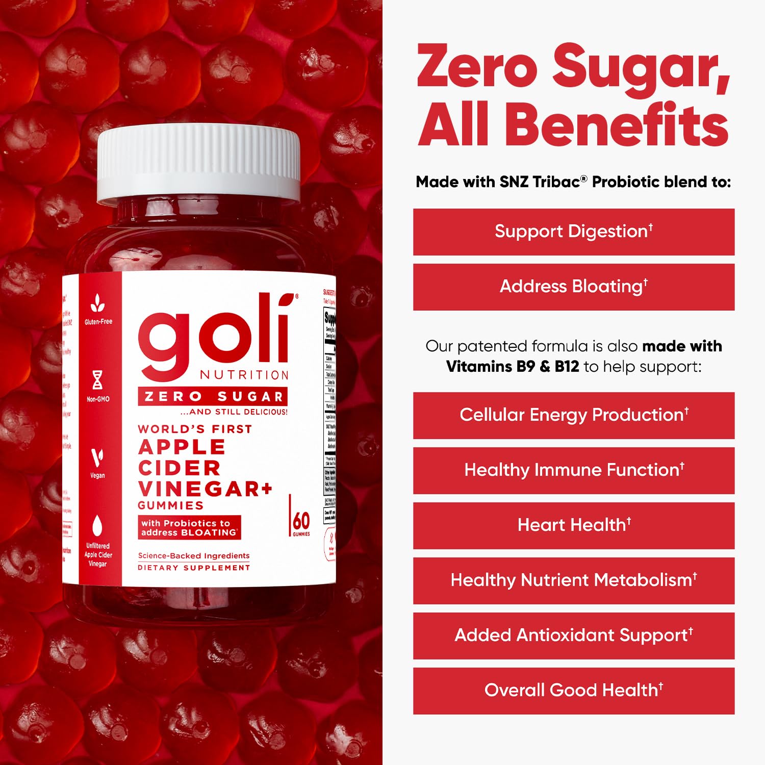 Foto 3 pulgar | Gomitas De Vinagre De Sidra De Manzana Goli Zero Sugar Con Vitamina B12 Y Probióticos - Venta Internacional.