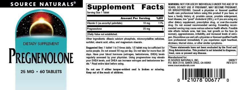 Foto 5 pulgar | Pregnenolona De Supplement Source Naturals 25 Mg - 60 Comprimidos - Venta Internacional.