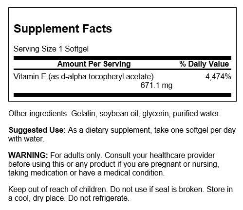 Foto 3 pulgar | Suplemento De Vitamina E Natural De Swanson, 1000 Ui, 250 Cápsulas Blandas - Venta Internacional.