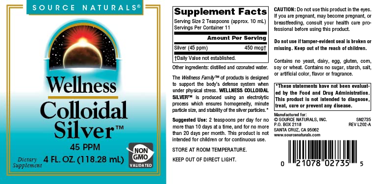Foto 5 pulgar | Plata Coloidal Source Naturals Wellness 45 Ppm 120 Ml - Venta Internacional.