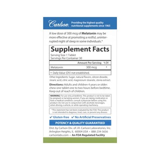 Foto 2 | Suplemento Carlson De Melatonina En Tabletas Masticables De 300 Mcg - Venta Internacional.