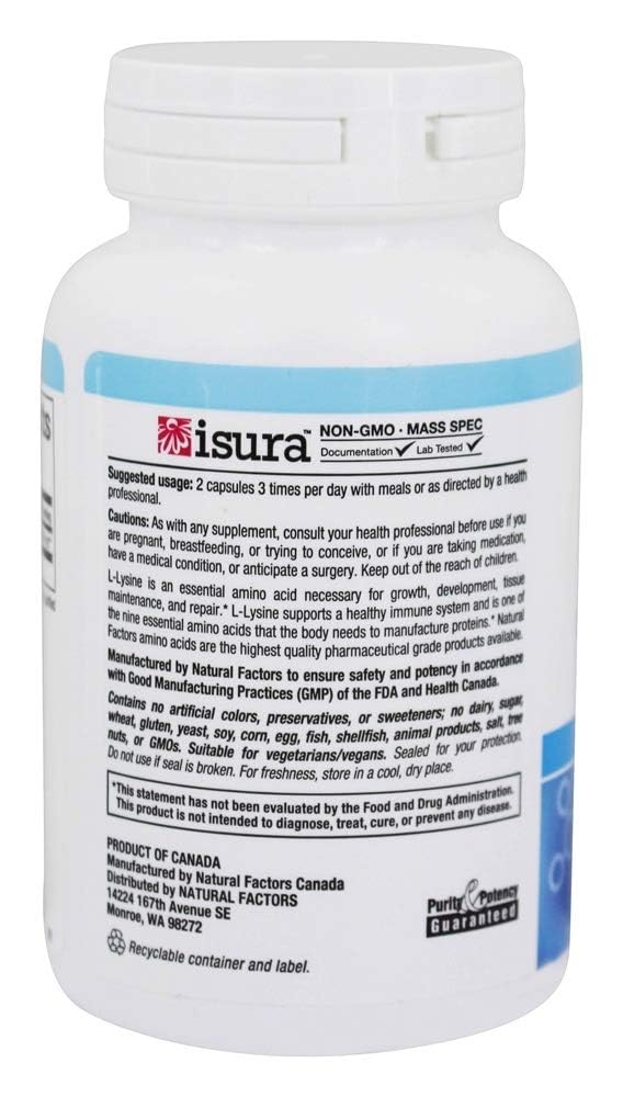 Foto 4 pulgar | Suplemento Natural Factors L-lisina 90 Cápsulas Vegetarianas - Venta Internacional.