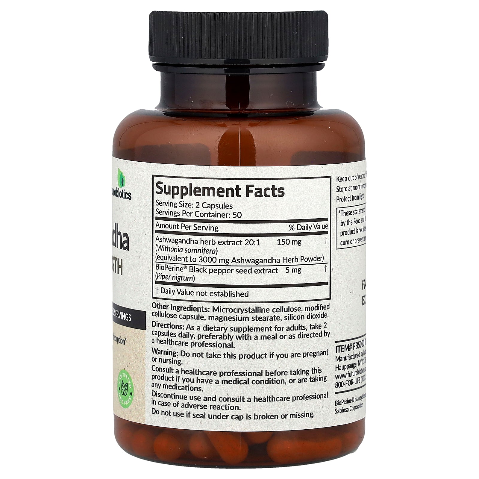 Foto 3 pulgar | Suplemento Futurebiotics Ashwagandha Extra Strength 100 Cápsulas - Venta Internacional.