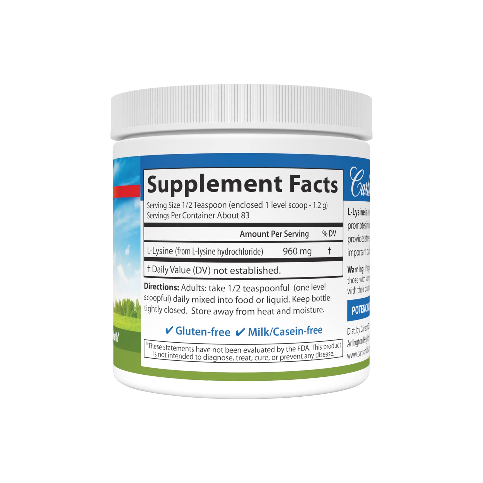 Foto 3 pulgar | Suplemento Carlson L-lisina En Polvo 100 G, 960 Mg - Venta Internacional.