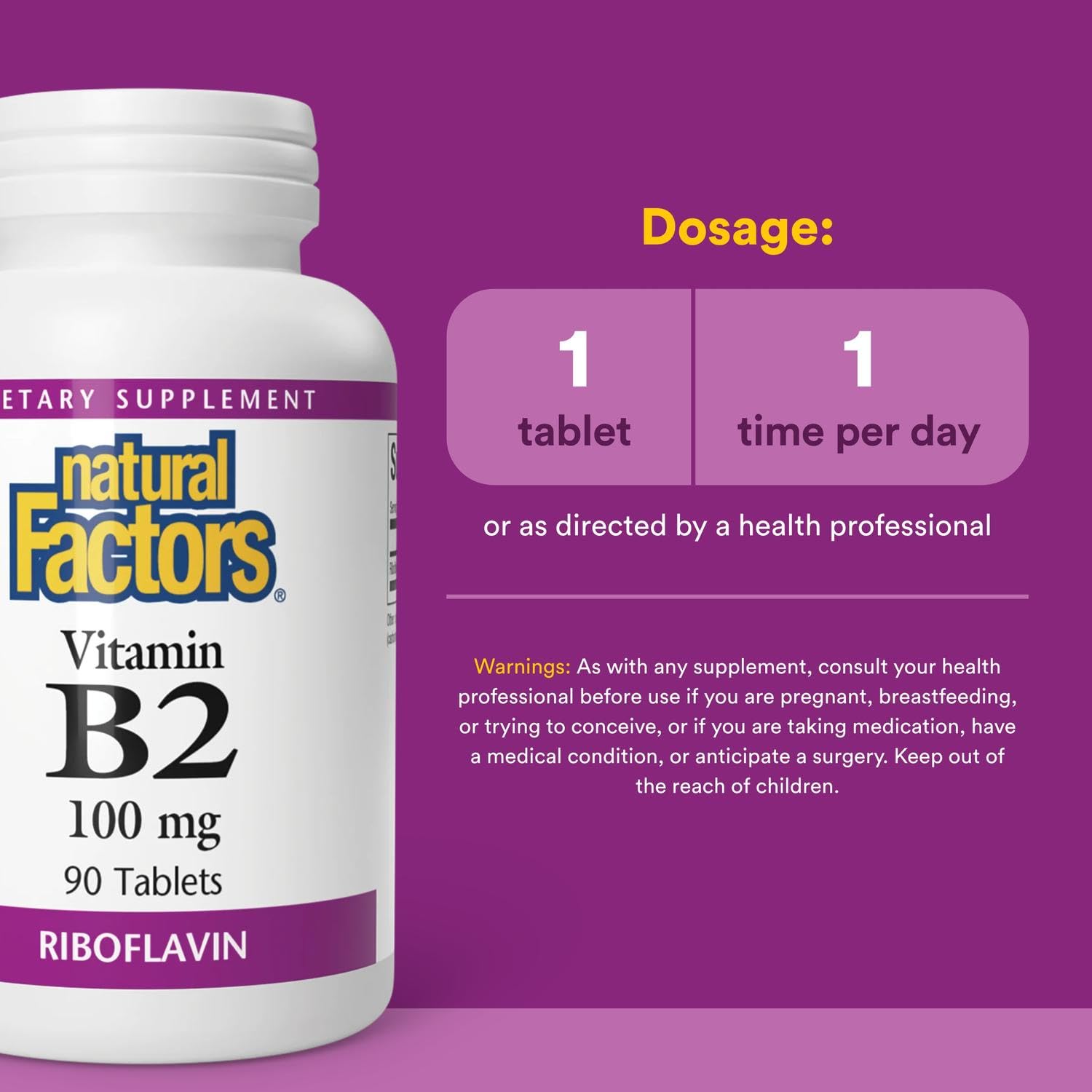 Foto 4 pulgar | Suplemento Natural Factors, Vitamina B2, Riboflavina, 100 Mg, 90 Tabletas - Venta Internacional.