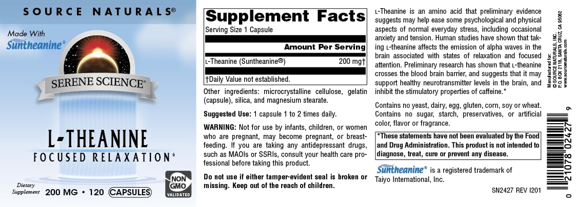 Foto 5 pulgar | Suplemento Source Naturals Serene Science L-teanina 200 Mg X120 - Venta Internacional.