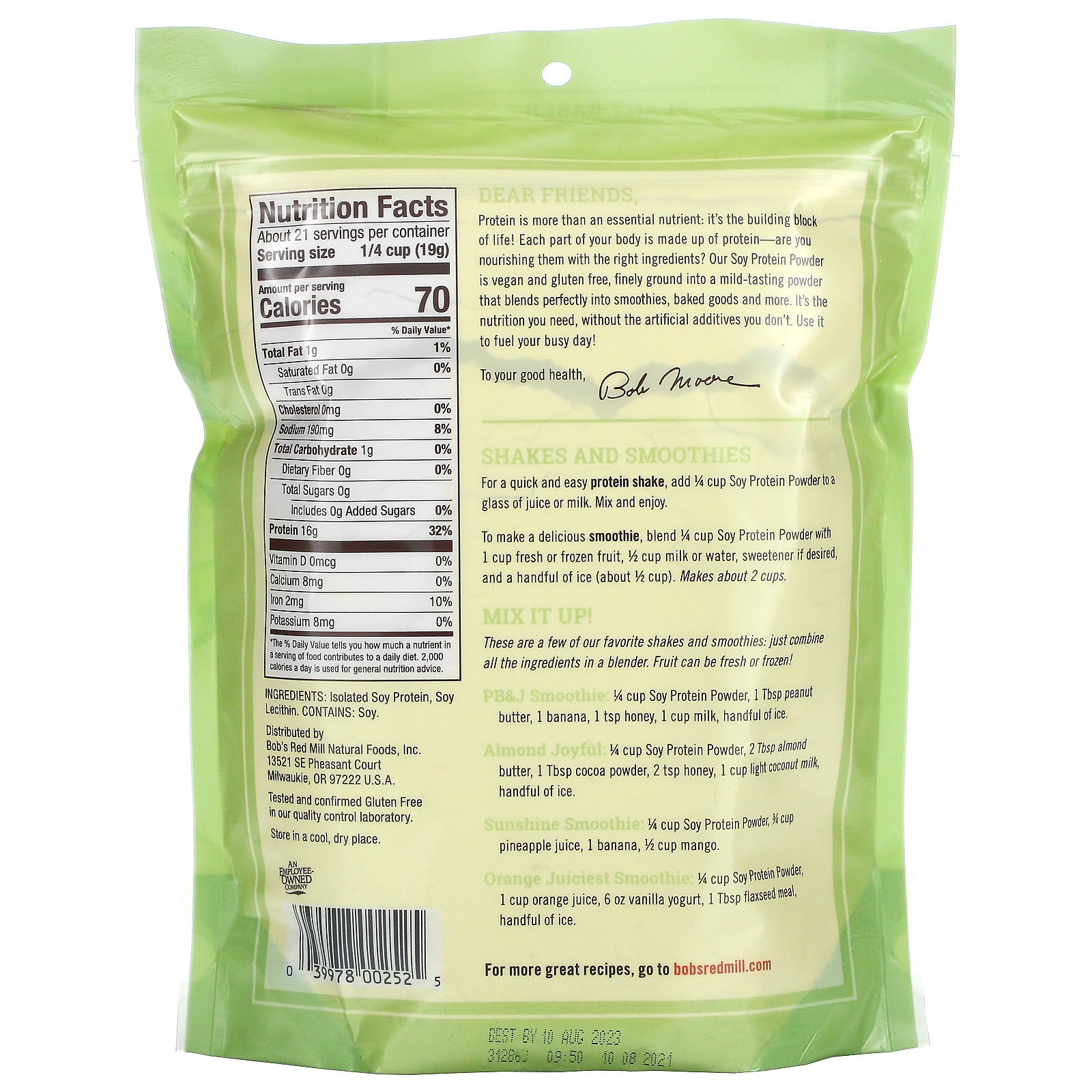 Foto 2 | Proteína De Soja En Polvo Bob's Red Mill Sin Gluten 397 G - Venta Internacional.