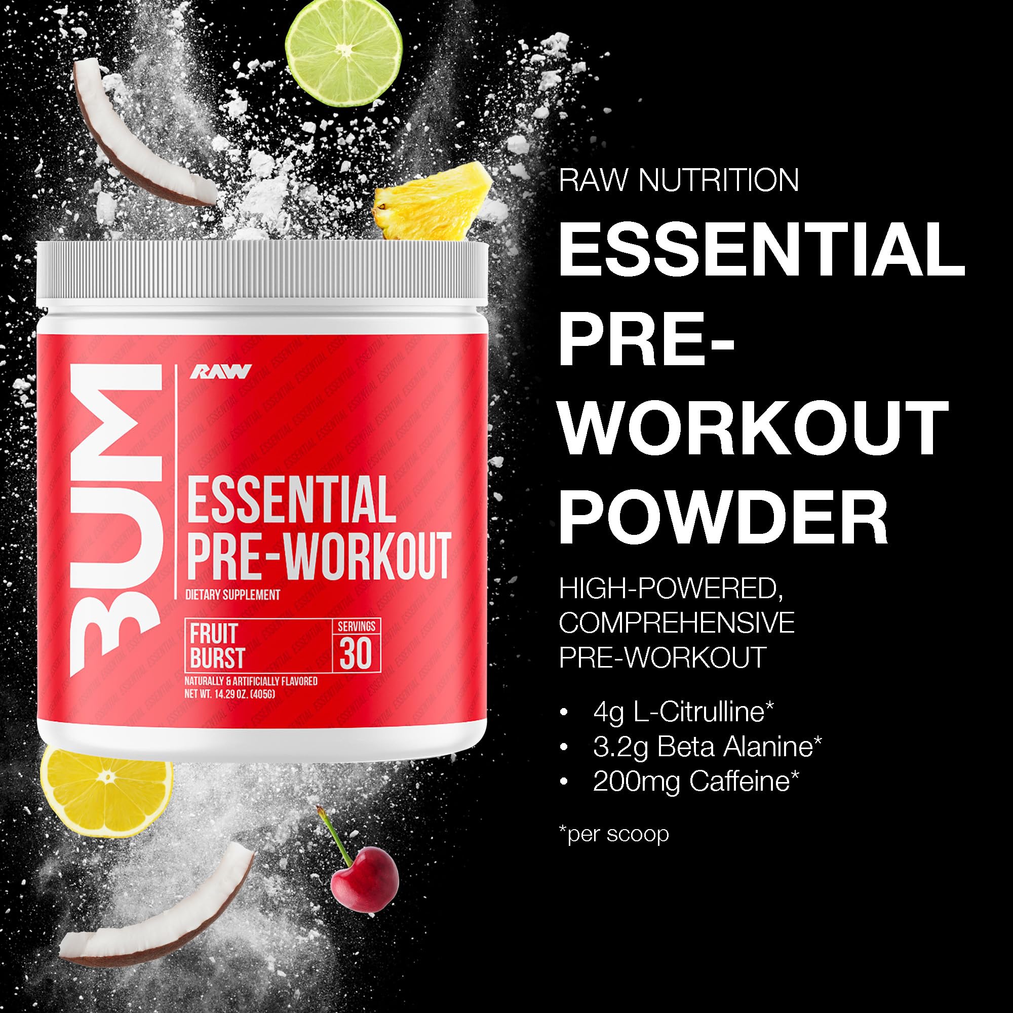 Foto 3 pulgar | Polvo De Preentrenamiento Raw Essential Fruit Burst 400 G - Venta Internacional.