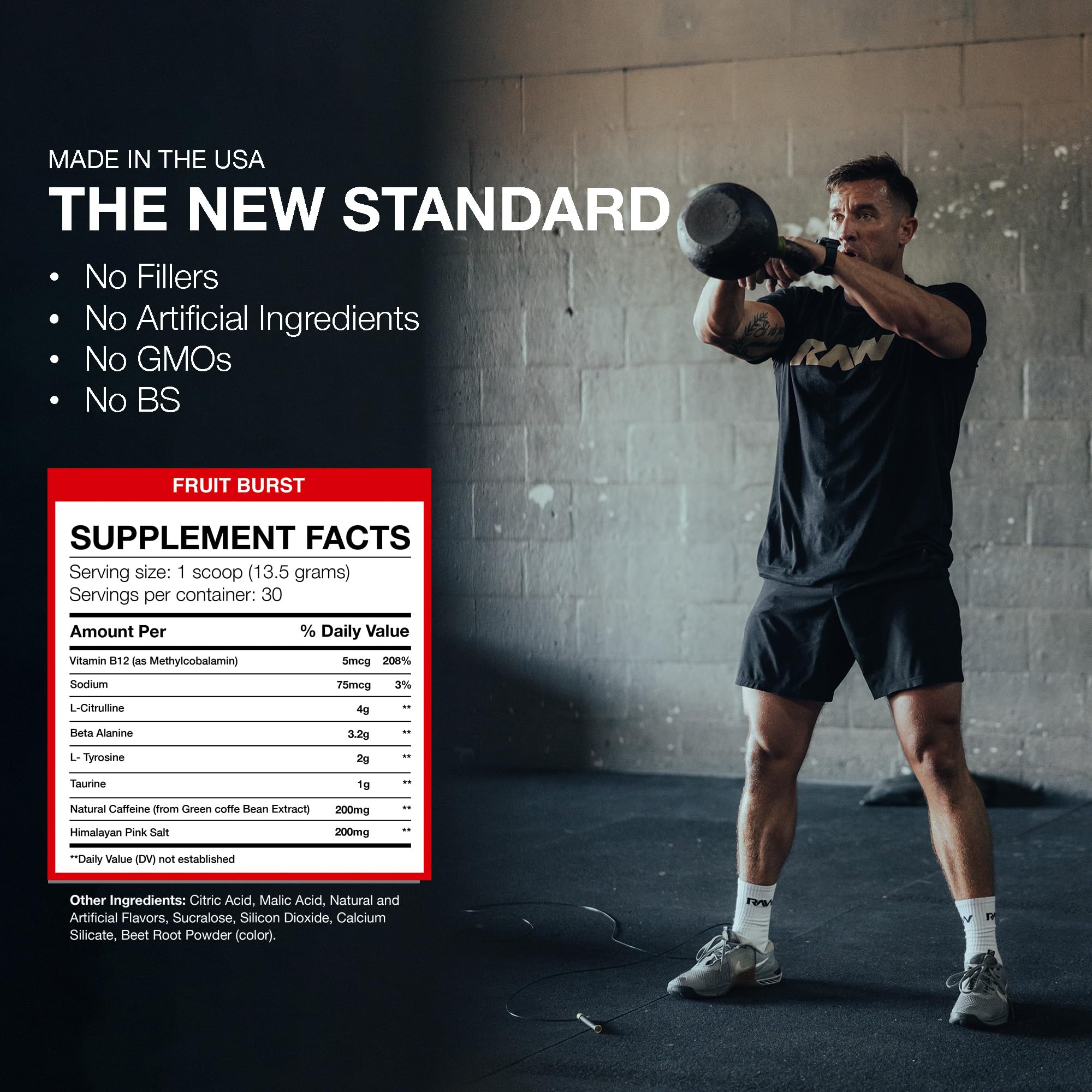 Foto 5 pulgar | Polvo De Preentrenamiento Raw Essential Fruit Burst 400 G - Venta Internacional.