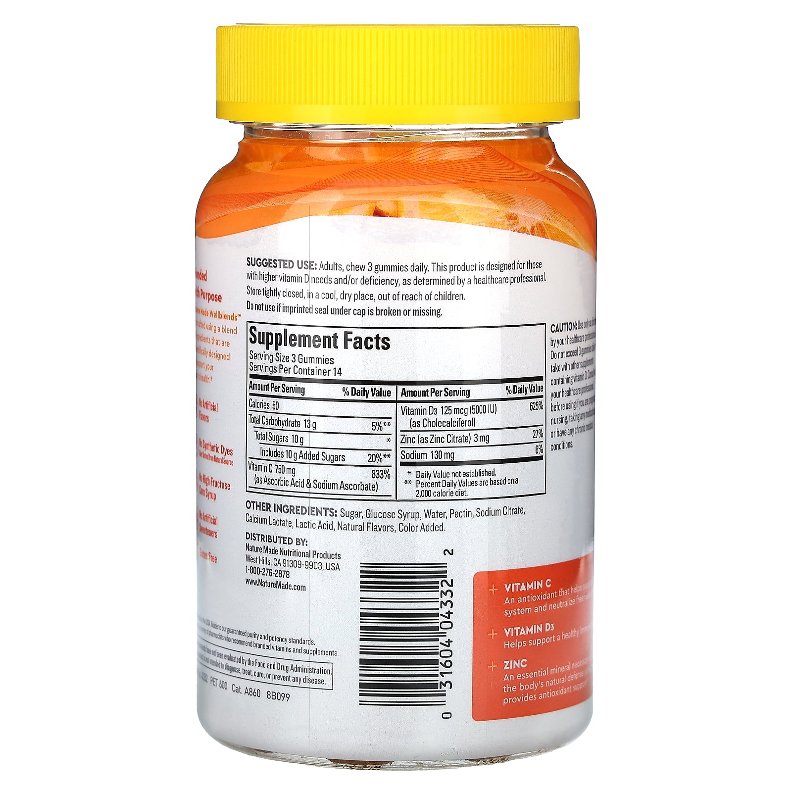Foto 3 pulgar | Gomitas Nature Made Wellblends Immunemax Tangerine 42 Unidades - Venta Internacional.