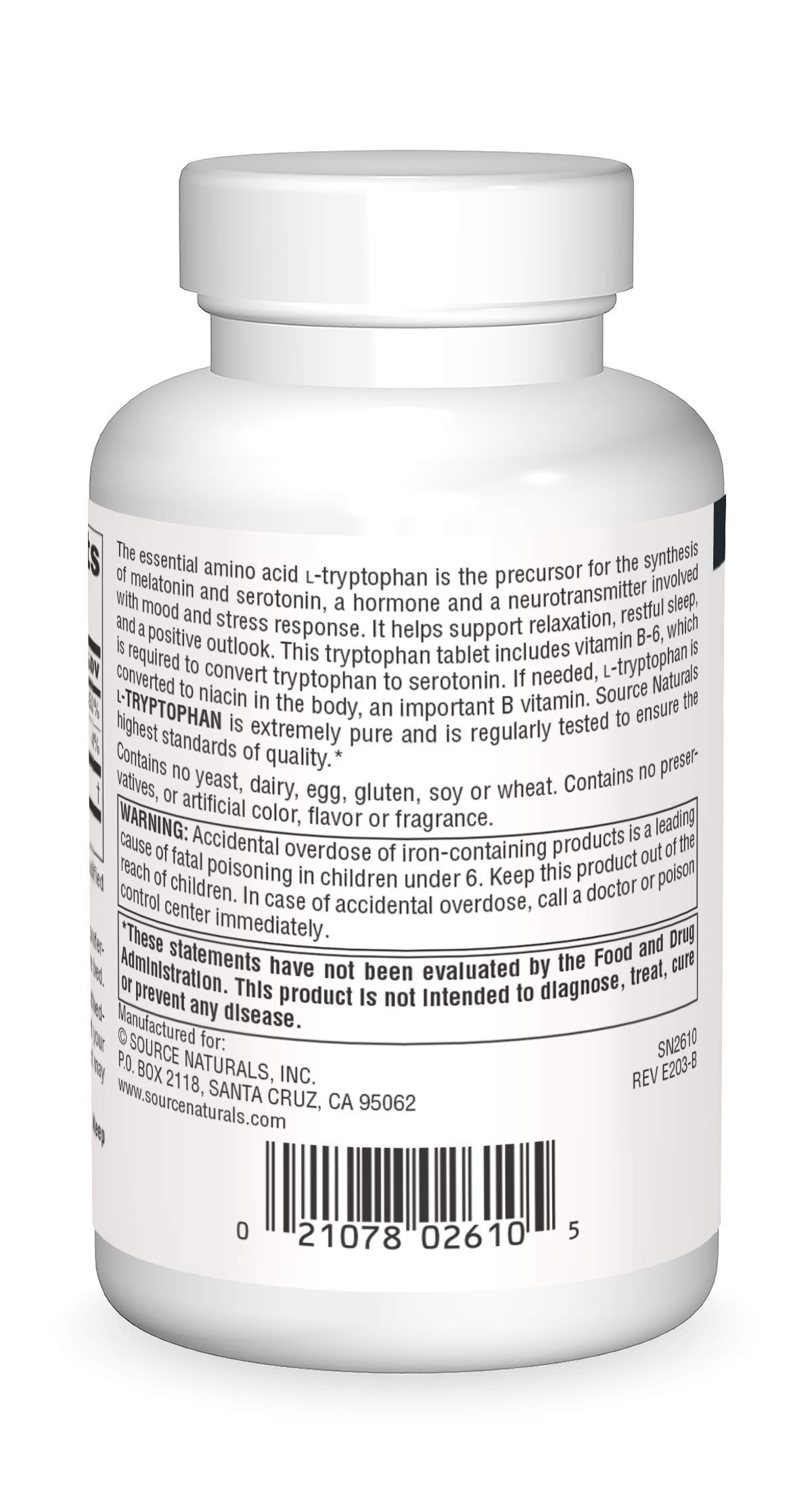 Foto 3 pulgar | Suplemento Source Naturals L-triptófano Con Vitamina B-6 1000 Mg - Venta Internacional.