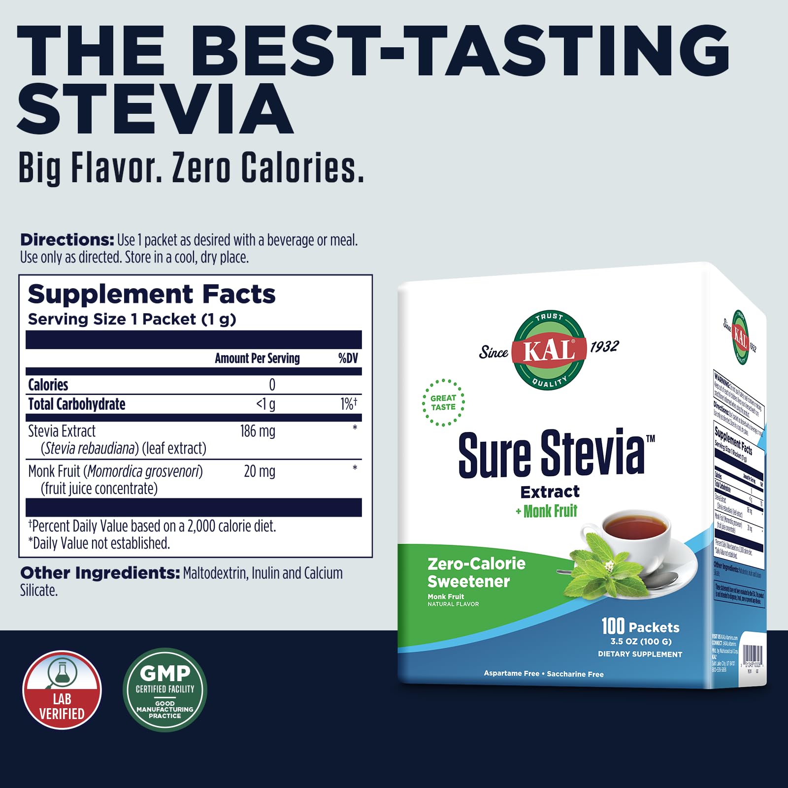Foto 3 pulgar | Edulcorante Kal Sure Stevia Plus Monk Fruit, 100 Paquetes De 100 Ml - Venta Internacional.