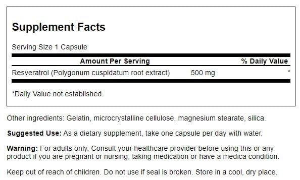 Foto 3 pulgar | Suplemento Swanson Resveratrol 500 500 Mg 30 Cápsulas - Venta Internacional.