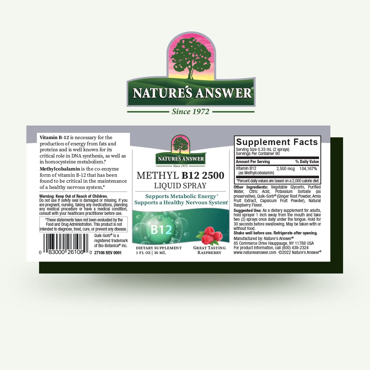 Foto 3 pulgar | Spray De Vitamina B12 Nature's Answer, Metil B12, 2500 Mcg - Venta Internacional.