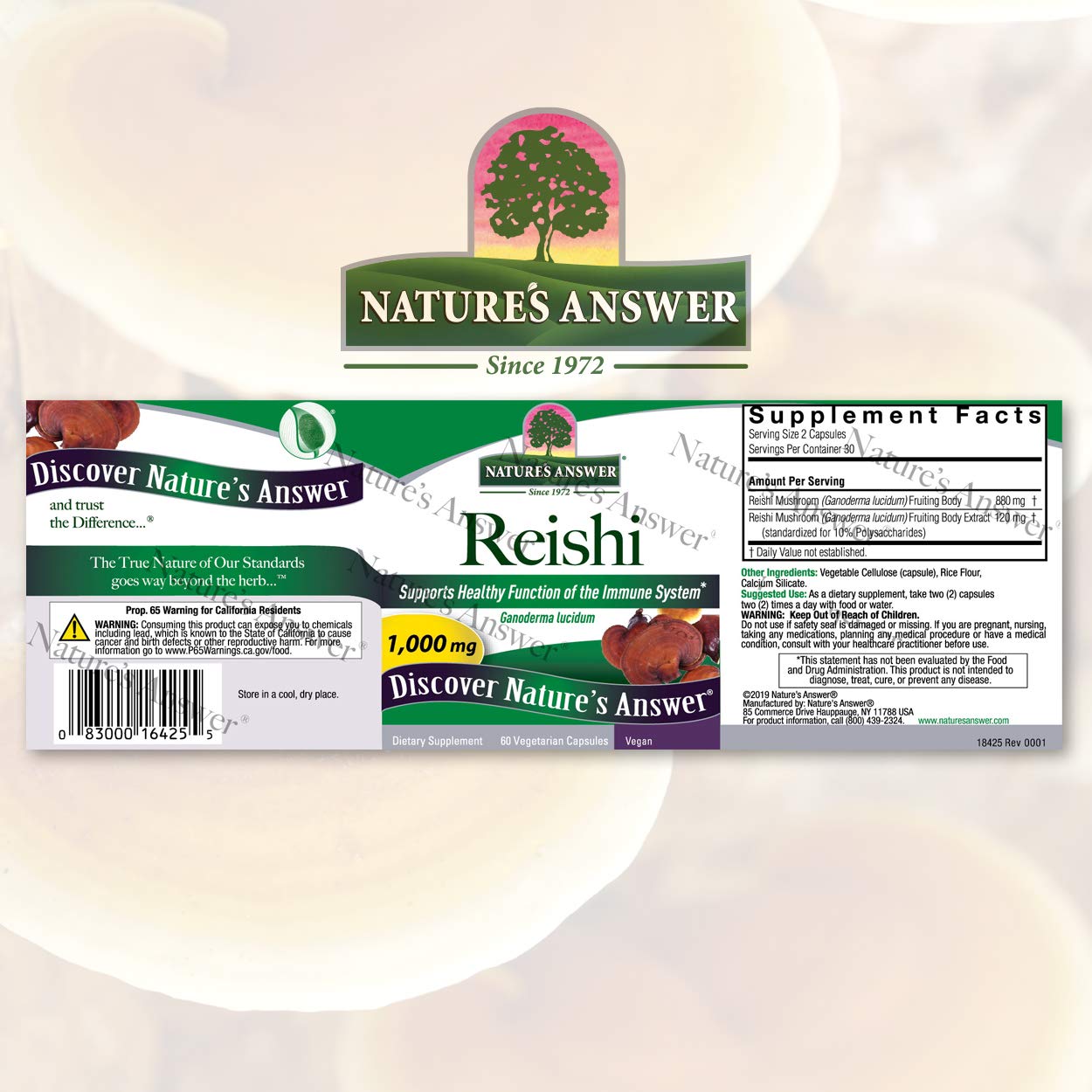 Foto 3 pulgar | Suplemento Nature's Answer Reishi Mushroom 60 Cápsulas - Venta Internacional.