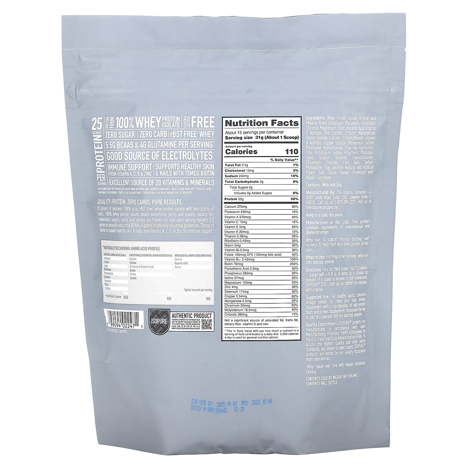 Foto 3 pulgar | Proteína En Polvo Isopure Zero Carb Cookies & Cream 454 G - Venta Internacional.