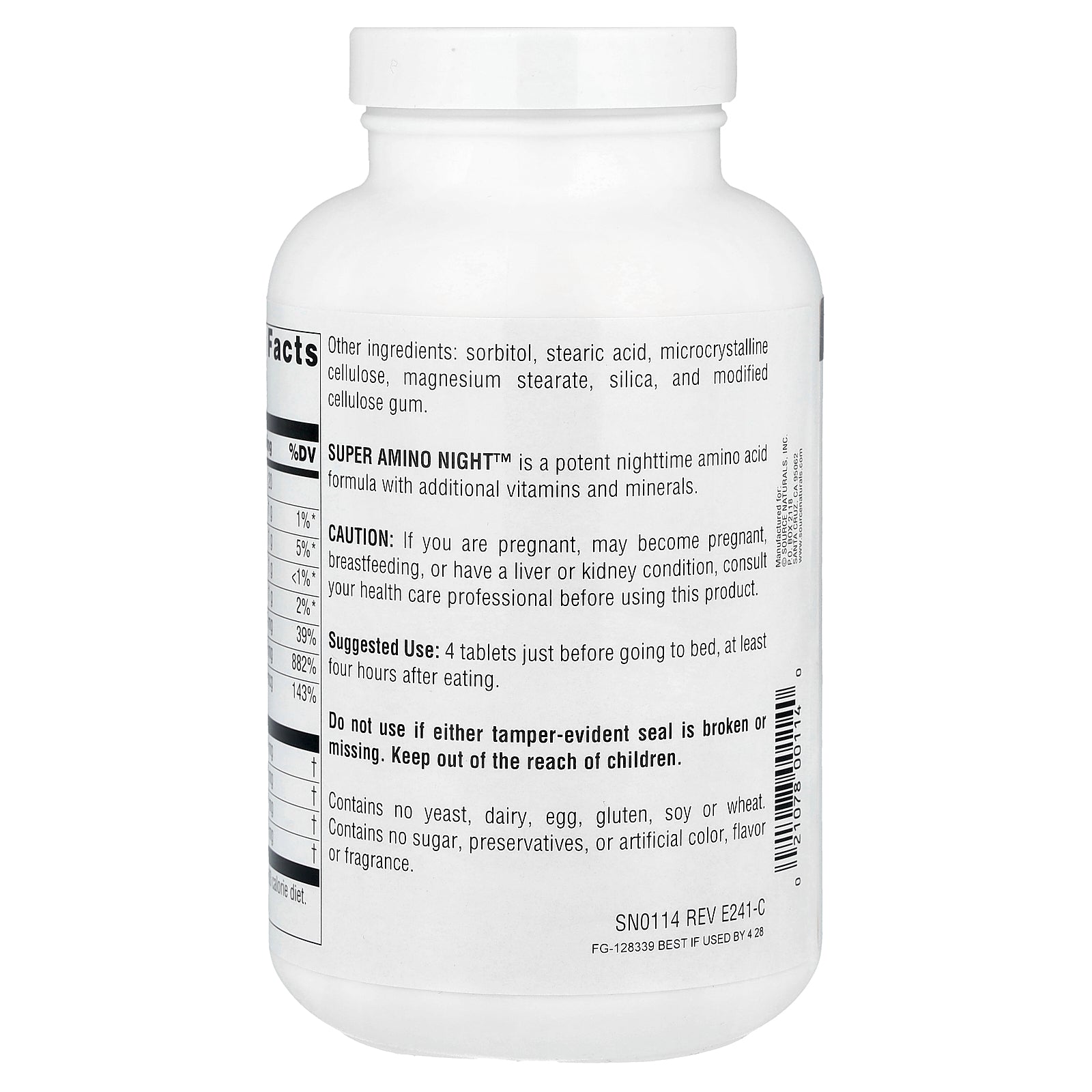 Foto 3 | Supplement Source Naturals Super Amino Night 240 Comprimidos - Venta Internacional.