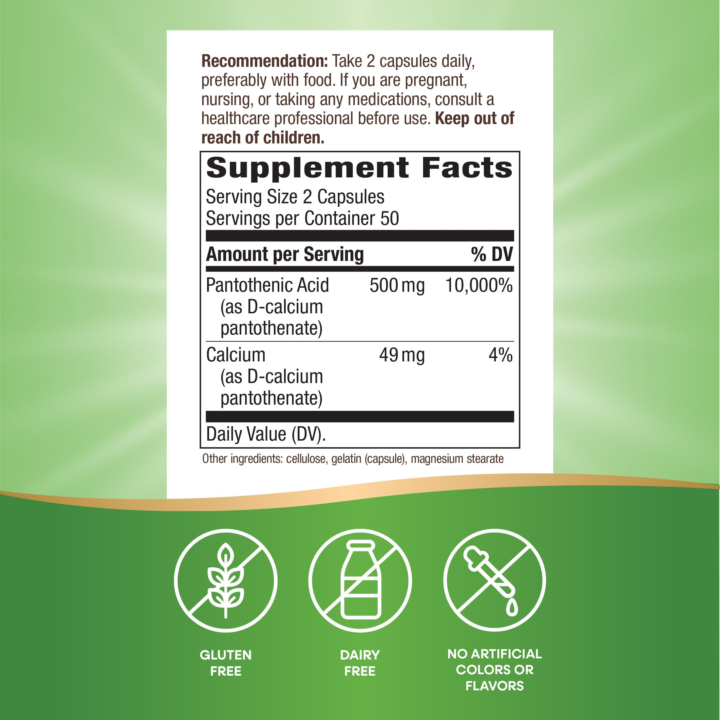 Foto 5 pulgar | Suplemento De Ácido Pantoténico Nature's Way 500 Mg 100 Cápsulas - Venta Internacional.