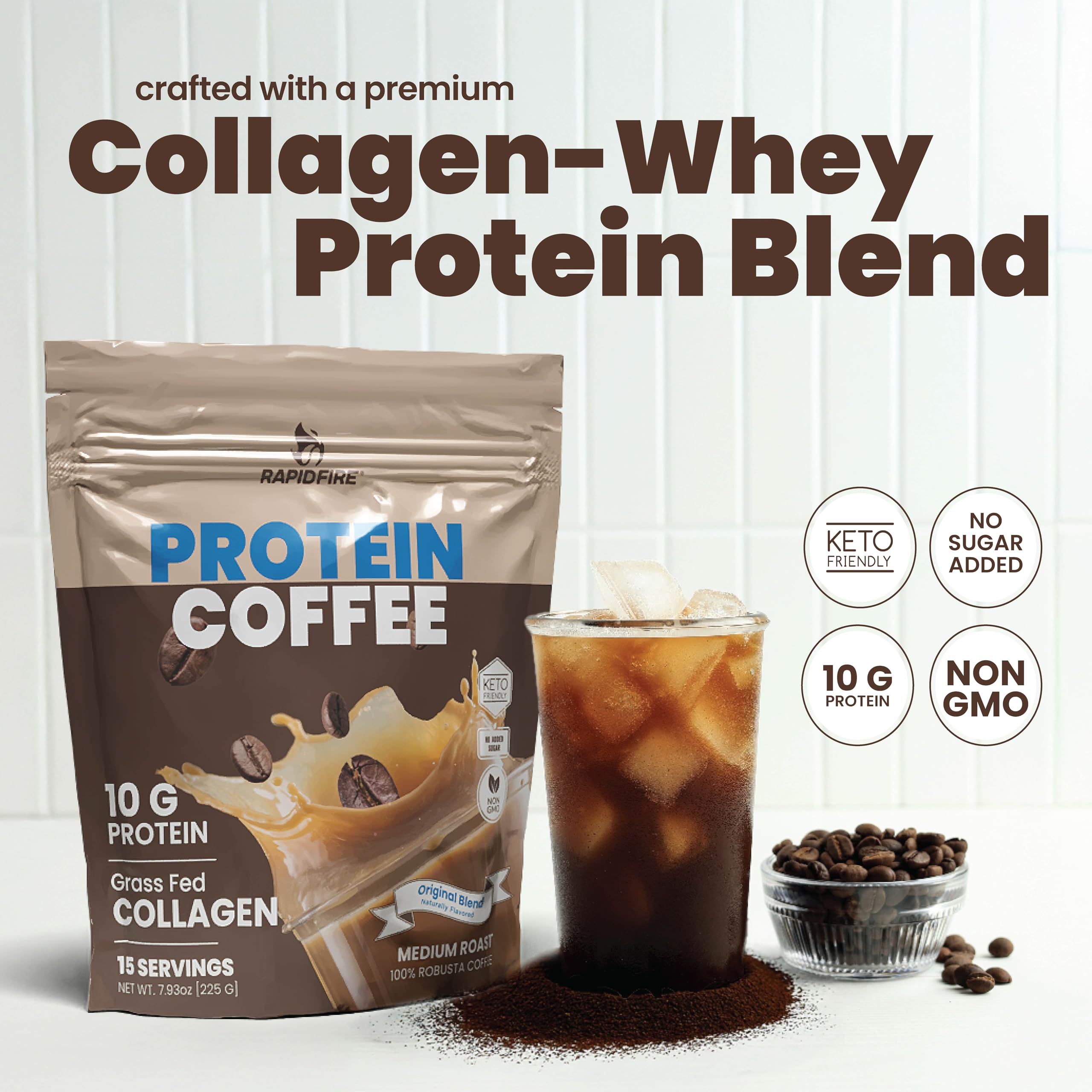 Foto 3 pulgar | Protein Coffee Rapid Fire, 10 G De Proteína Con Colágeno, 15 Porciones - Venta Internacional.
