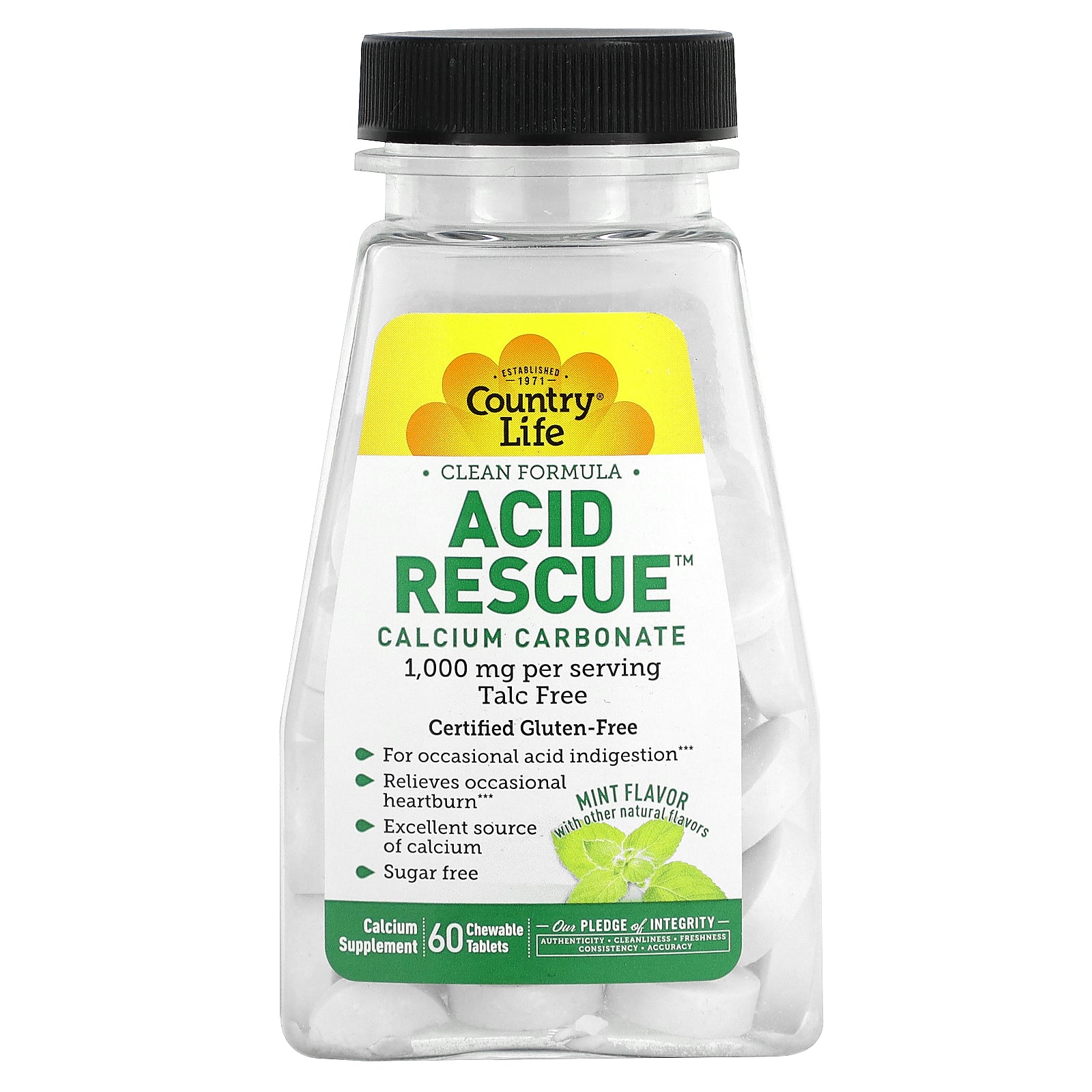 Foto 1 | Suplemento Country Life Acid Rescue De Carbonato De Calcio 60 Comprimidos - Venta Internacional.