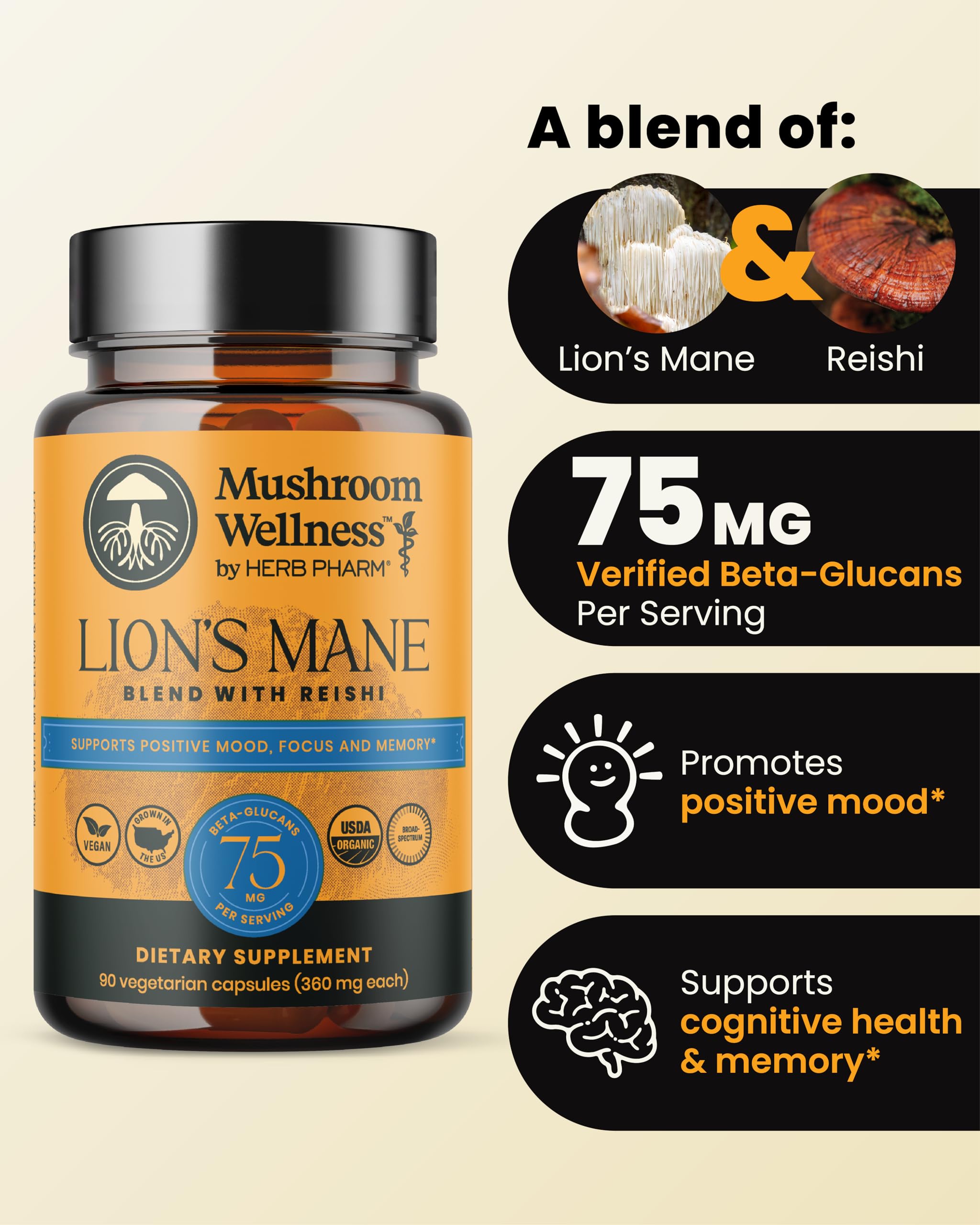 Foto 3 pulgar | Suplemento Herb Pharm Mushroom Wellness Lion's Mane Con Reishi - Venta Internacional.