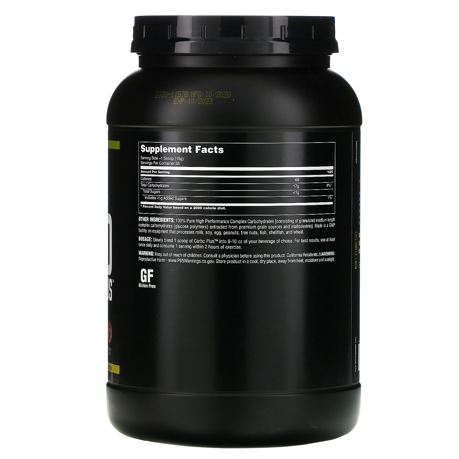 Foto 2 | Suplemento Universal Nutrition Carbo Plus, 1 Kg, 100% Carbohidratos - Venta Internacional.