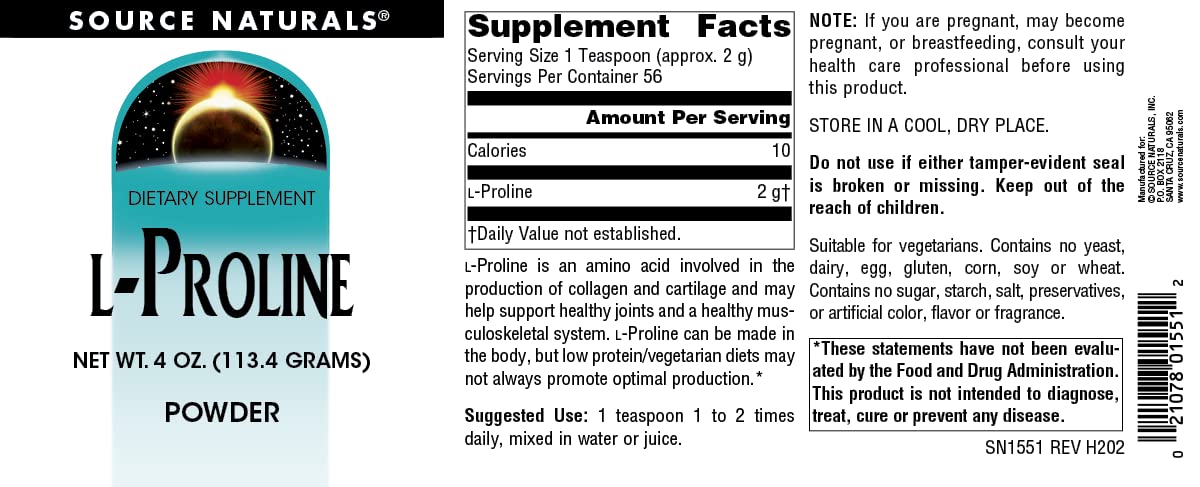 Foto 5 pulgar | Polvo De L-prolina Supplement Source Naturals, 120 Ml - Venta Internacional.