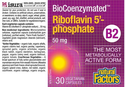 Foto 2 | Suplemento De Riboflavina Biocoenzimática De Natural Factors, 50 Mg - Venta Internacional.