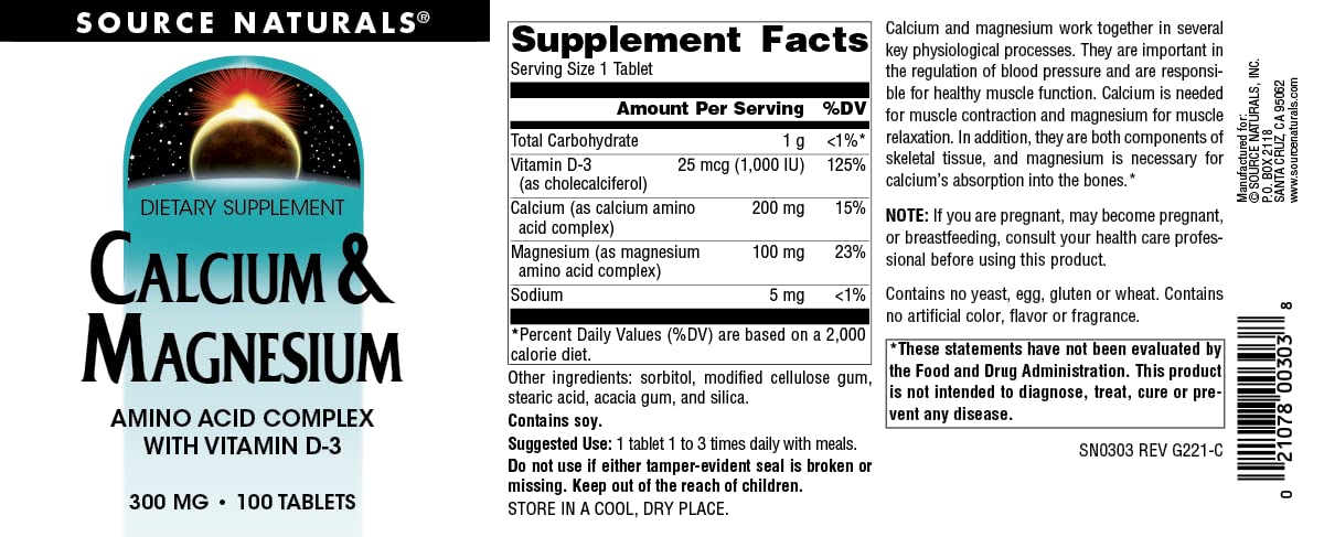 Foto 5 pulgar | Supplement Source Naturals Calcio Y Magnesio 300 Mg +vit D-3 - Venta Internacional.