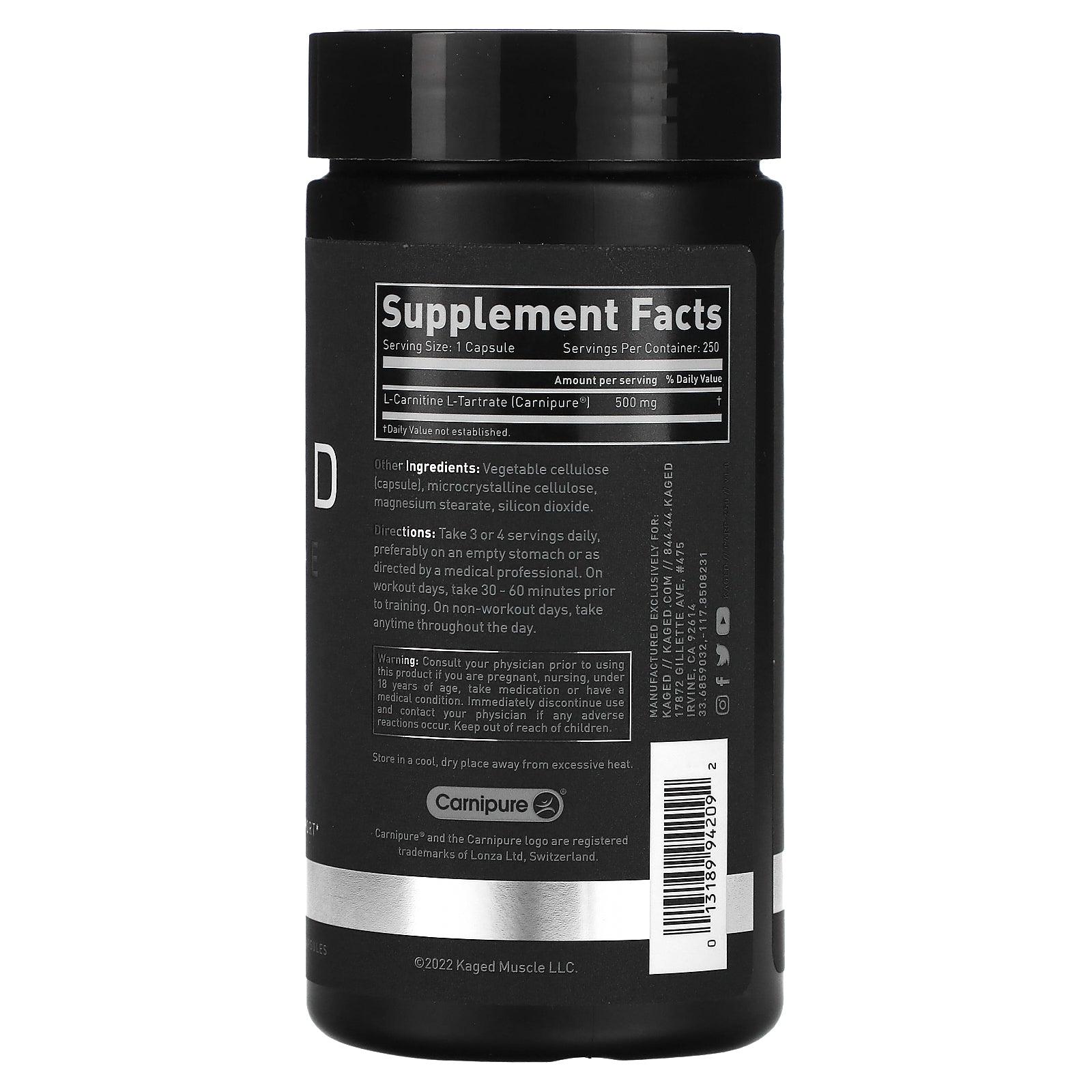 Foto 3 pulgar | Suplemento Kaged L-carnitine 250 Cápsulas Vegetales - Venta Internacional.