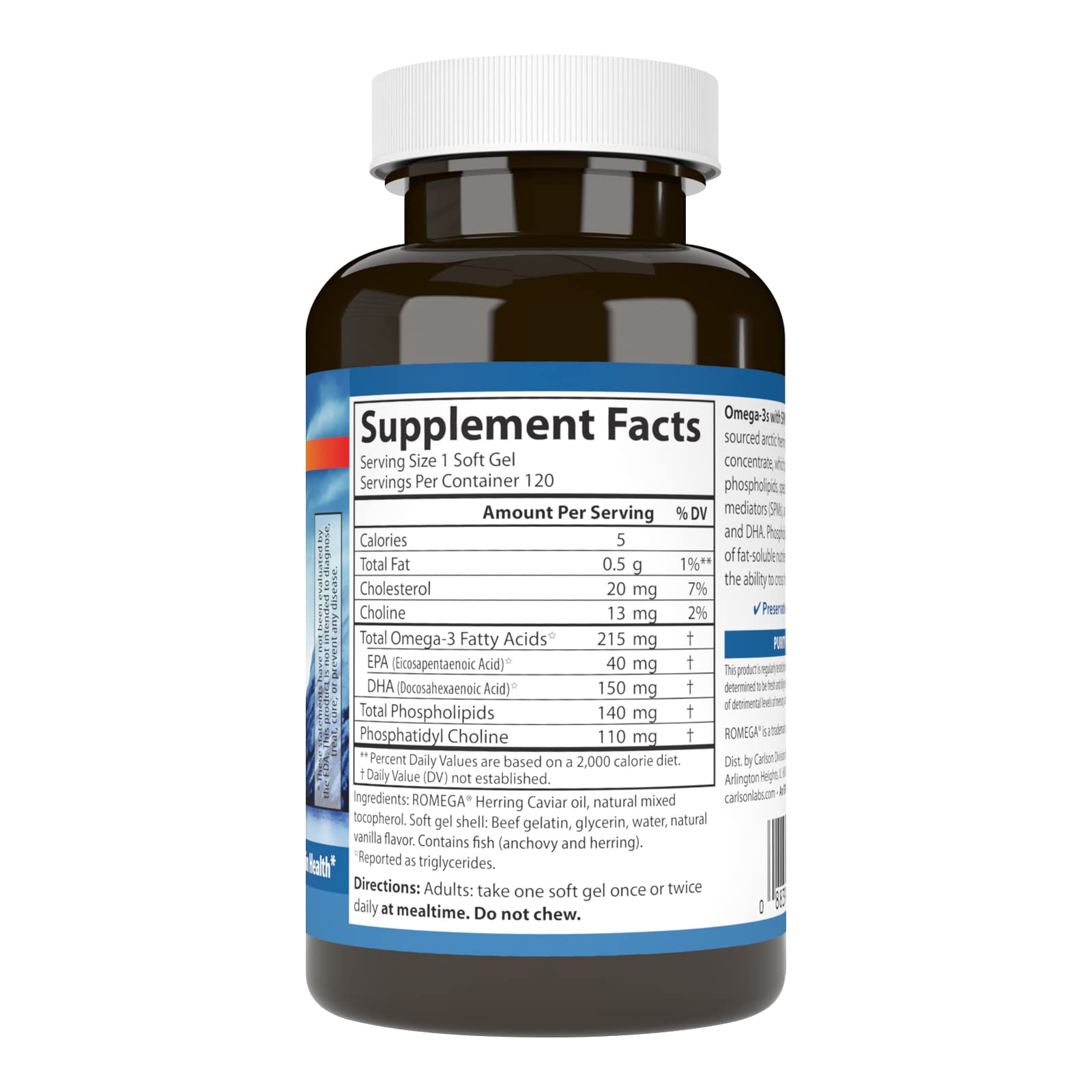 Foto 3 pulgar | Complemente Los Omega-3 De Carlson Con Spm, 120 Geles Blandos De Fosfolípidos - Venta Internacional.