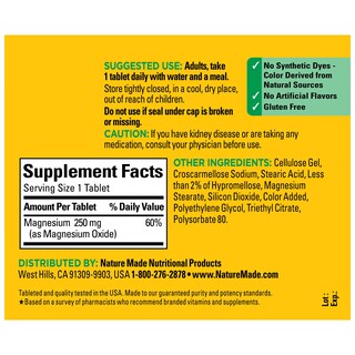 Foto 5 | Suplemento De Óxido De Magnesio Nature Made 250 Mg 200 Comprimidos - Venta Internacional.