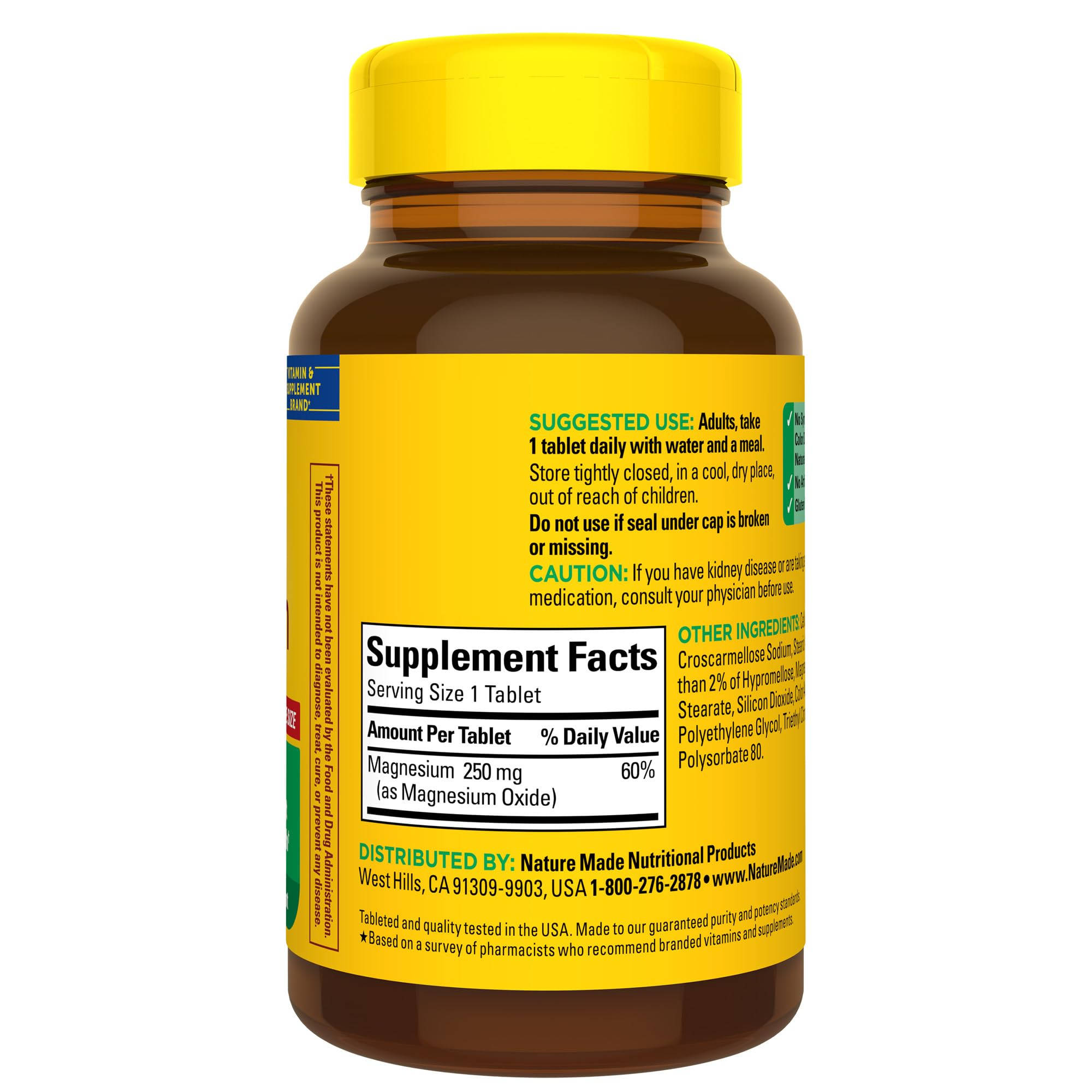 Foto 7 | Suplemento De Óxido De Magnesio Nature Made 250 Mg 200 Comprimidos - Venta Internacional.
