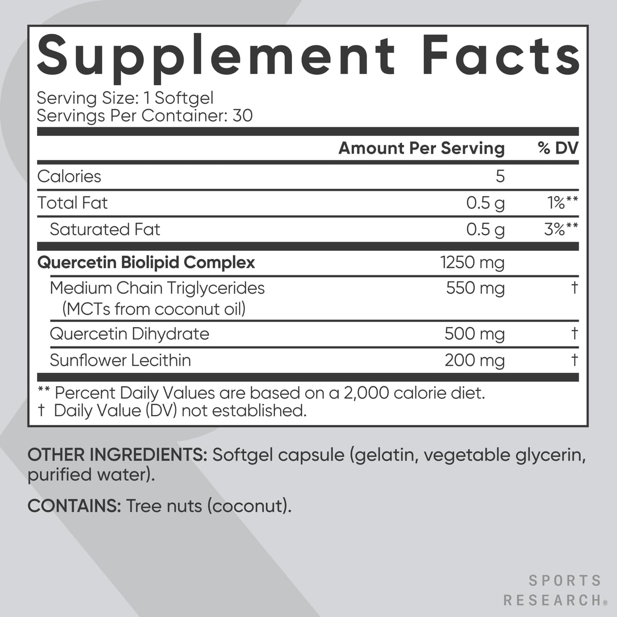 Foto 6 pulgar | Complementa 500 Mg De Quercetina De Sports Research Con Aceite Mct De Coco - Venta Internacional.